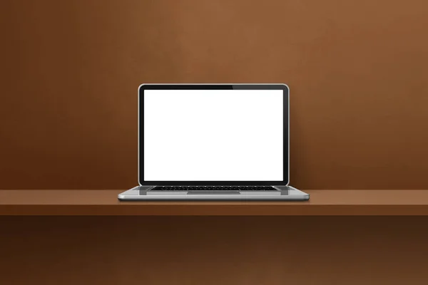 褐色架子背景的笔记本电脑 3D说明 — 图库照片