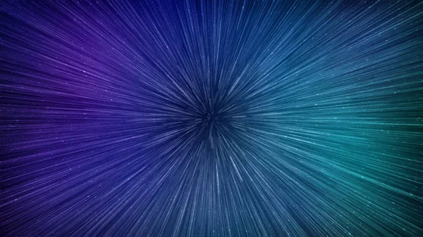 Hyperspace speed effect in night starry sky. Bright blue galaxy, horizontal background. 3d illustration