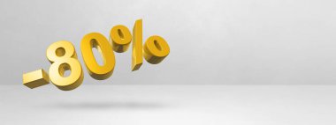 % 80 indirimli. Teklif satışı. Beyaz üzerine izole edilmiş üç boyutlu çizim. Yatay pankart. Altın numara