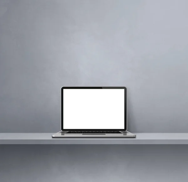 笔记本电脑在灰色架子上 正方形背景 3D说明 — 图库照片