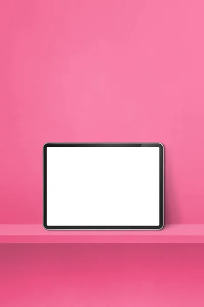 ピンクの壁の棚の上にデジタルタブレットPc 縦型の背景バナー 3Dイラスト — ストック写真