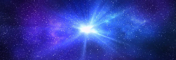Lichtstoß Weltraum Nachthimmel Und Hellblaue Galaxie Horizontale Hintergrundfahne Illustration Der — Stockfoto