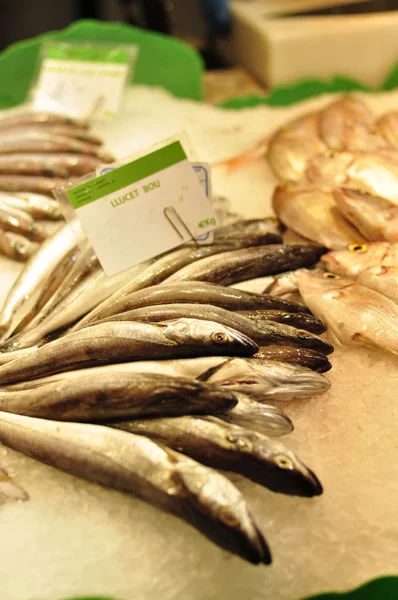 Φρέσκο ψάρι στην αγορά boqueria της Βαρκελώνης, Ισπανία — Φωτογραφία Αρχείου