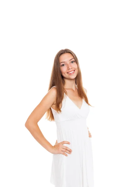 Teen girl in white dress — Stock Photo, Image