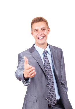 yakışıklı genç iş adamı yukarı hareketini elinizle tutun