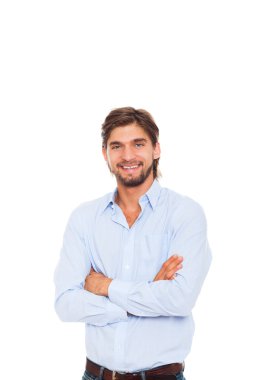 yakışıklı genç iş adamı mutlu gülümseme kameraya bakıyor