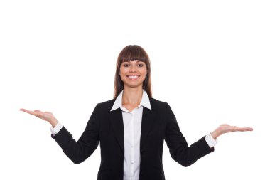 güleryüzlü iş kadın kollarını