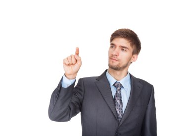 genç iş adamı işaret parmağını boş kopya alanı