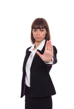 ciddi bir iş kadını yapma dur el işareti