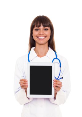 Doktor kadın smile holding tablet pc