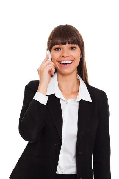 Smiling business woman phone talking — Stock Photo, Image