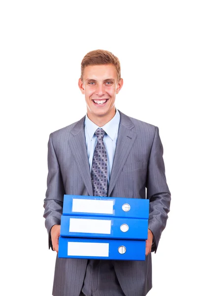 Guapo joven hombre de negocios sonrisa feliz —  Fotos de Stock