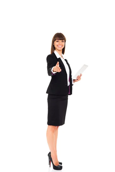 Business woman stretches out her hand to shake hands — Stock Photo, Image