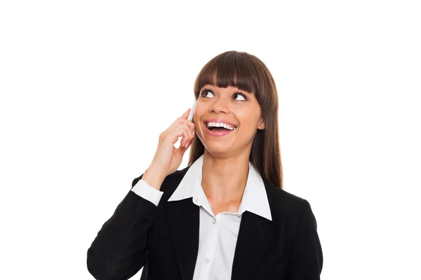 Sorridente telefono donna d'affari parlando — Foto Stock