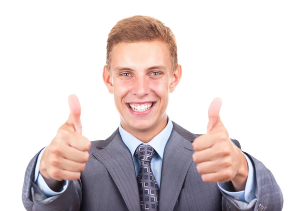 Handsome young business man hold hand with thumb up gesture — Stock Photo, Image