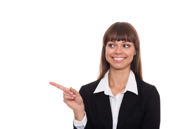 Businesswoman pointing her finger on empty copy space — Stock Photo, Image