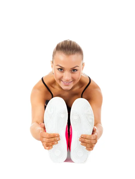 Young healthy girl doing dance stretching exercises — Stock Photo, Image