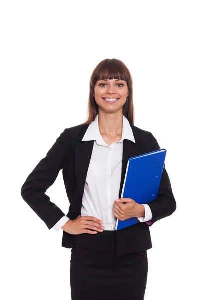 Mujer de negocios con carpeta azul — Stockfoto