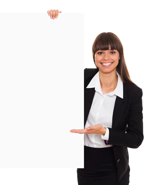 Business woman showing blank signboard — Stock Photo, Image