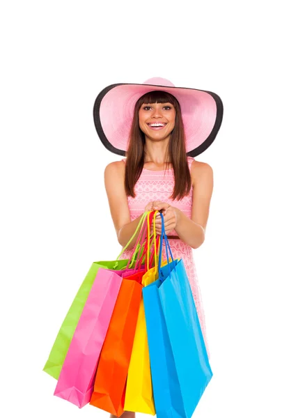 彩色购物袋的女人 — 图库照片