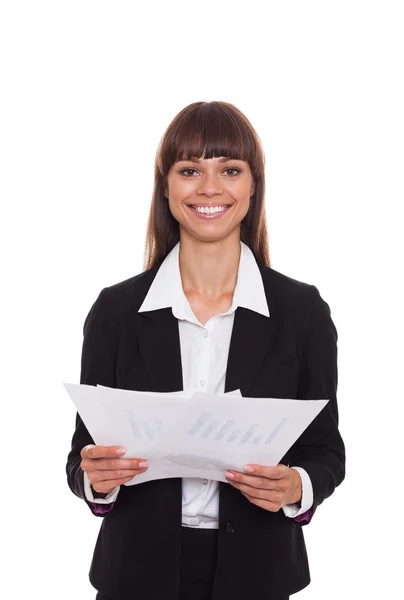Biznes kobieta z czystym papierze — Zdjęcie stockowe