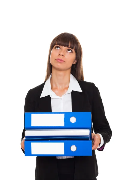 Businesswoman holding plenty of documents — Stock Photo, Image