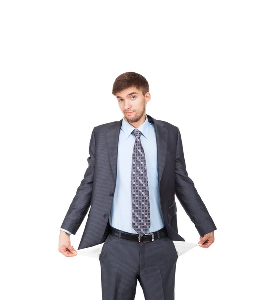 Businessman showing his empty pocket — Stock Photo, Image