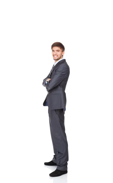 Junger Geschäftsmann glückliches Lächeln mit gefalteten Händen — Stockfoto