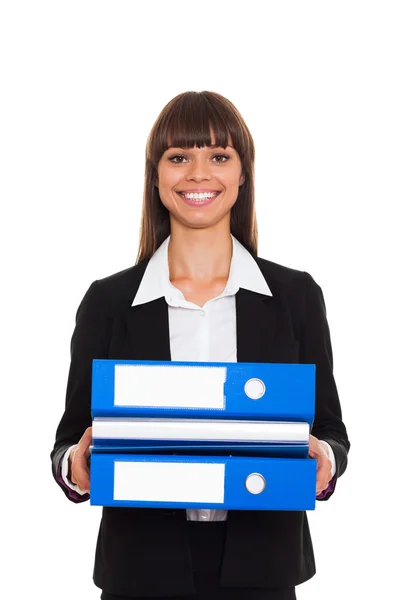 Geschäftsfrau mit blauem Ordner — Stockfoto