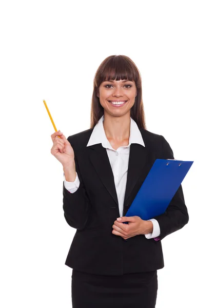 Young woman holding clip board — Stock Photo, Image