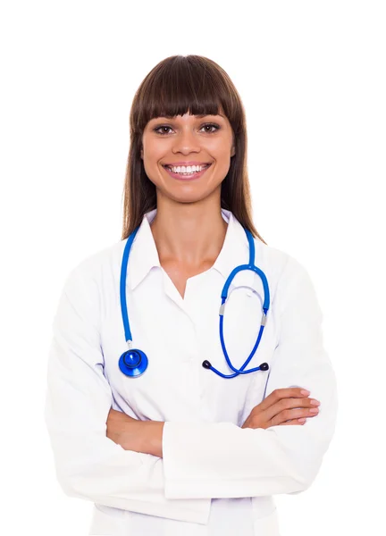 Woman doctor, crossed her arms and smiles — Stock Photo, Image