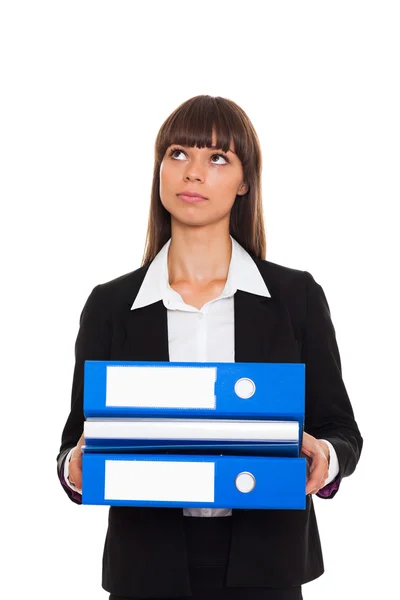 Mujer de negocios con carpetas azules —  Fotos de Stock