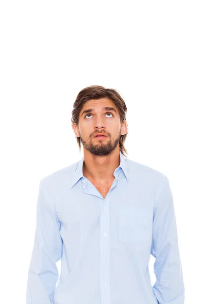 Young man looking up to empty copy space — Stock Photo, Image