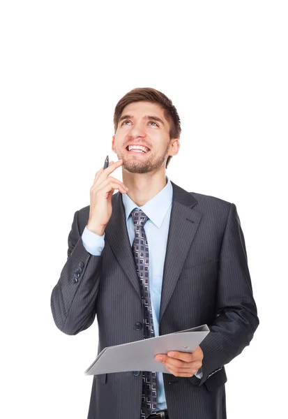 El hombre de negocios piensa mirando hacia arriba —  Fotos de Stock