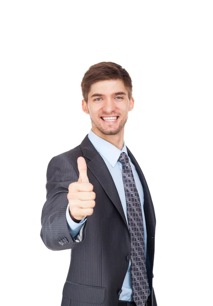 Young business man hold hand with thumb up gesture — Stock Photo, Image