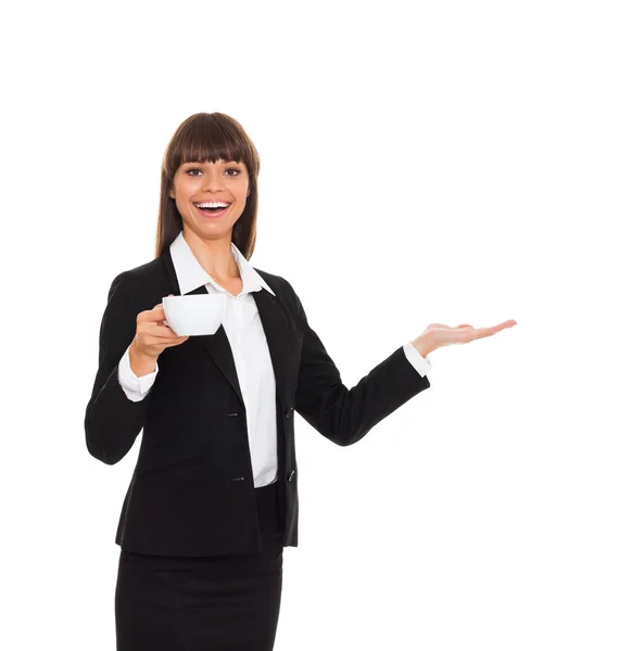 Hermosa mujer sosteniendo una taza de café Imagen de stock