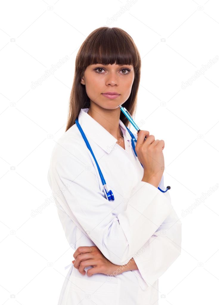 Medical doctor woman serious with stethoscope