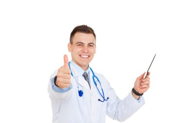 tıbbi doktor adama tablet ile yukarı hareketini göster