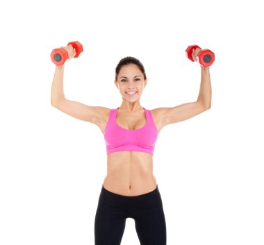 sağlıklı kız dumbell egzersizleri yapıyor
