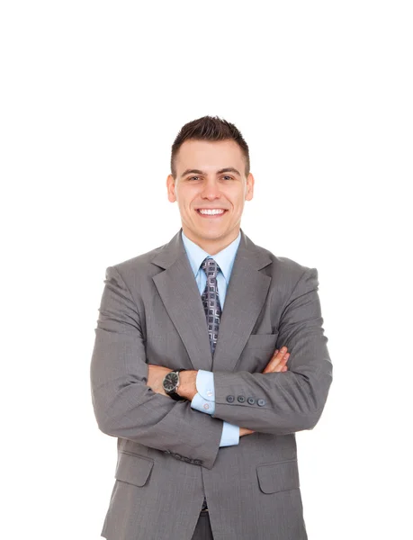 Empresario llevar traje gris elegante y corbata — Foto de Stock