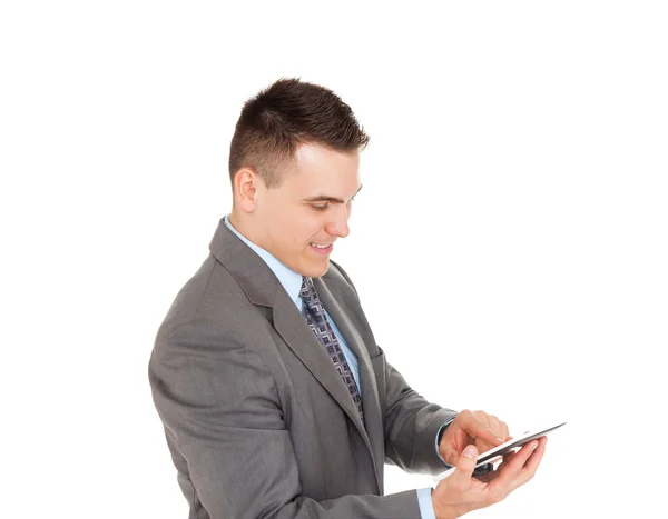 Hombre de negocios joven guapo usando tableta —  Fotos de Stock