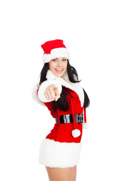 New year party girl pointing finger towards at you — Stock Photo, Image