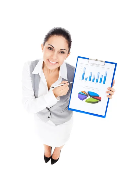 Businesswoman holding clipboard paper report — Stock Photo, Image