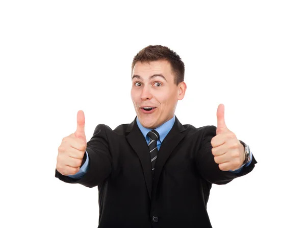 Handsome business man holding hands with thumbs up — Stock Photo, Image
