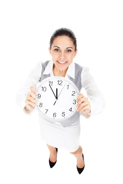 Bizneswoman gospodarstwa zegar — Zdjęcie stockowe