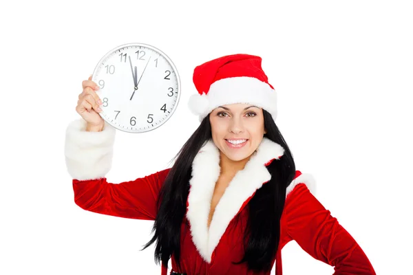 New year party girl holding clock — Stock Photo, Image