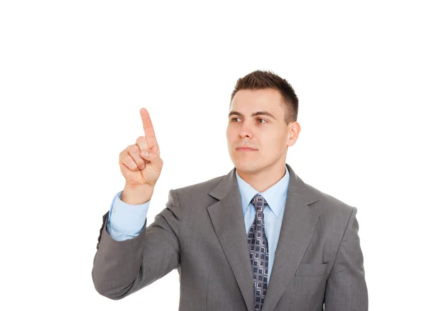 Business man point finger to empty copy space — Stock Photo, Image