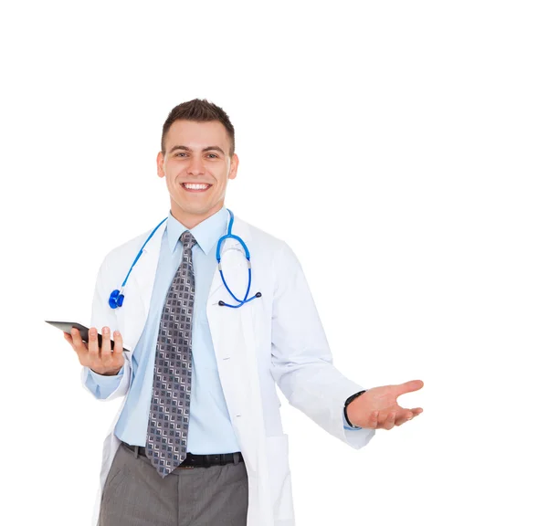 Lekarz medyczny mężczyzna trzymać komputera typu tablet — Zdjęcie stockowe