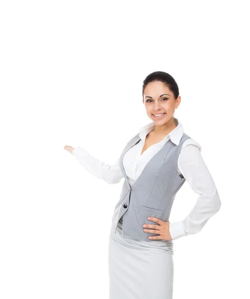 Businesswoman pointing finger to copy space — Stock Photo, Image