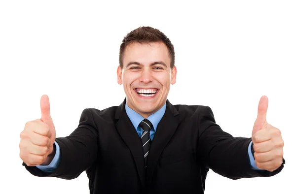 Handsome business man holding hands with thumbs up — Stock Photo, Image